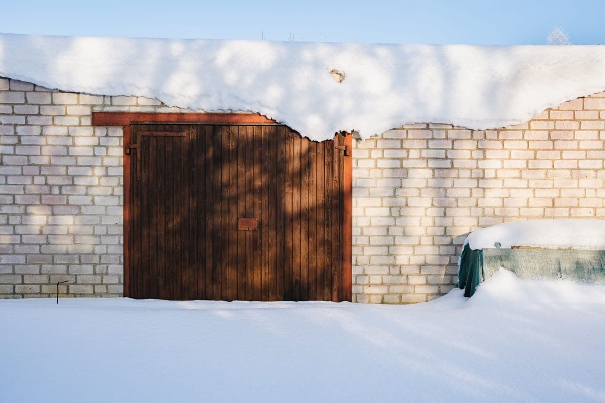 A cold unheated garage workshop in winter