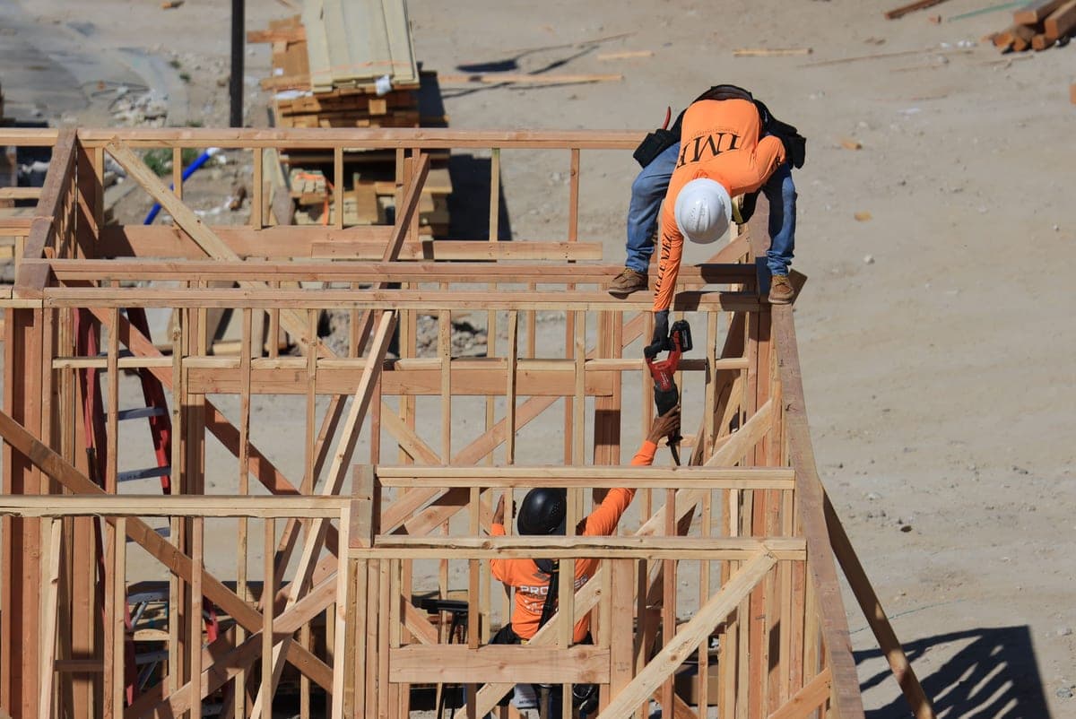 Timber framing under construction on a building site